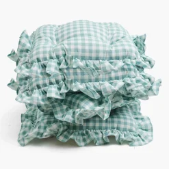 Mrs. Alice Duck Egg Blue Gingham Ruffle Seat Pad Cushions (Set of 4)< Cushions
