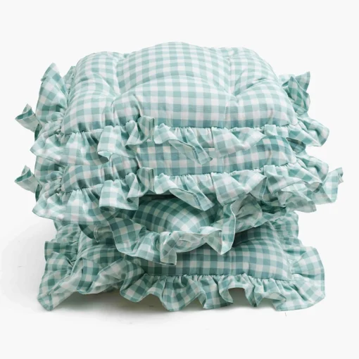 Mrs. Alice Duck Egg Blue Gingham Ruffle Seat Pad Cushions (Set of 4)< Cushions