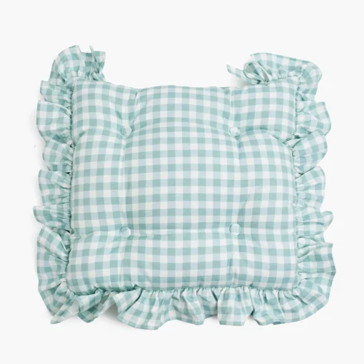 Mrs. Alice Duck Egg Blue Gingham Ruffle Seat Pad Cushions (Set of 4)< Cushions