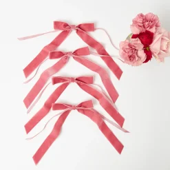 Mrs. Alice Dusty Pink Velvet Bow (Set of 4) - 20cm< Napkin Rings & Bows