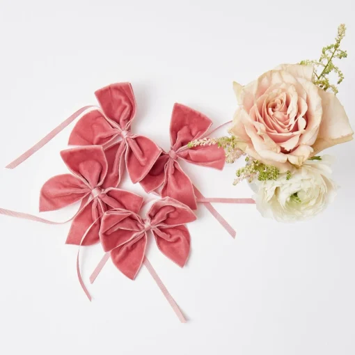 Mrs. Alice Dusty Pink Velvet Napkin Bows (Set of 4)< Napkin Rings & Bows