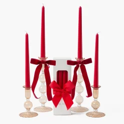 Mrs. Alice Eden Chestnut Ribboned Candle Set (Red)< Candles | Candlescapes
