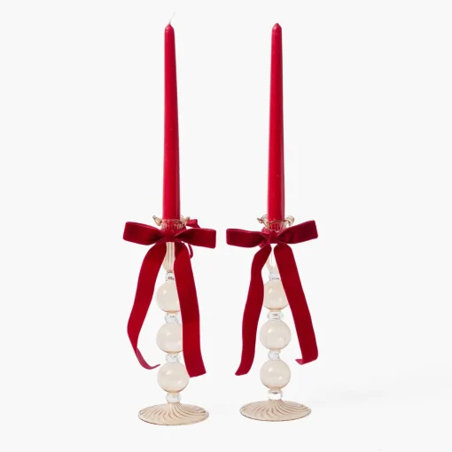 Mrs. Alice Eden Chestnut Ribboned Candle Set (Red)< Candles | Candlescapes