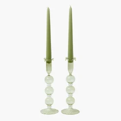 Mrs. Alice Eden Green Candle Holders (Pair)< Summer Glassware | Summer Candleware