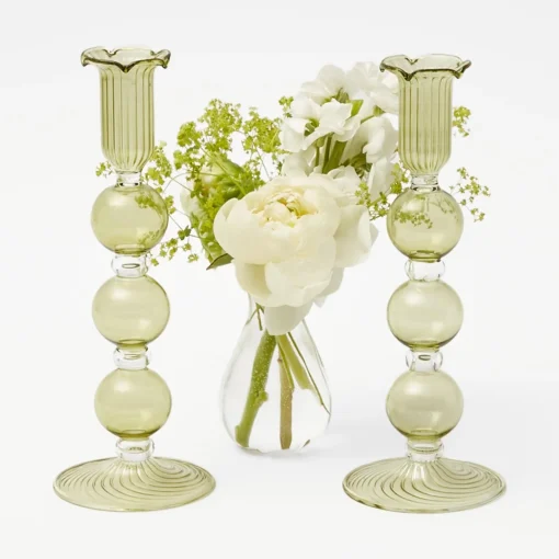 Mrs. Alice Eden Green Candle Holders (Pair)< Summer Glassware | Summer Candleware