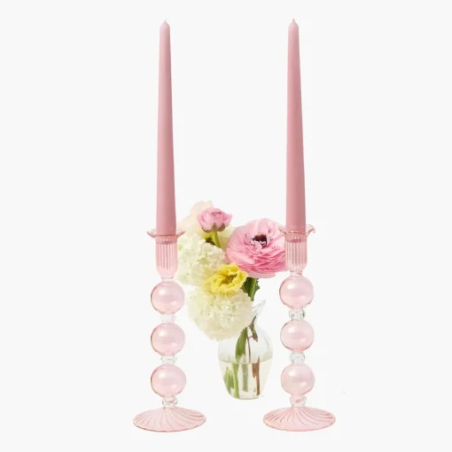 Mrs. Alice Eden Pink Candle Holder (Pair)< Summer Candleware | Candle Holders