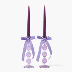 Mrs. Alice Eden Purple Ribboned Candle Set< Candles | Candlescapes