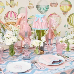 Mrs. Alice Edie Rechargeable Lamp with Pink & Blue Ikat Bow Shade (18cm)< Rechargeable Table Lamps