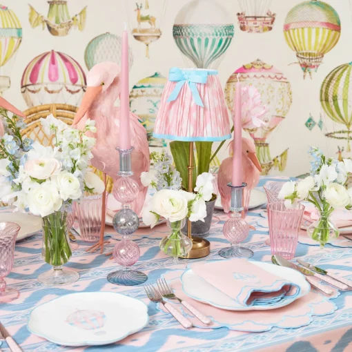 Mrs. Alice Edie Rechargeable Lamp with Pink & Blue Ikat Bow Shade (18cm)< Rechargeable Table Lamps
