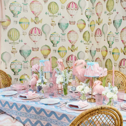 Mrs. Alice Edie Rechargeable Lamp with Pink & Blue Ikat Bow Shade (18cm)< Rechargeable Table Lamps