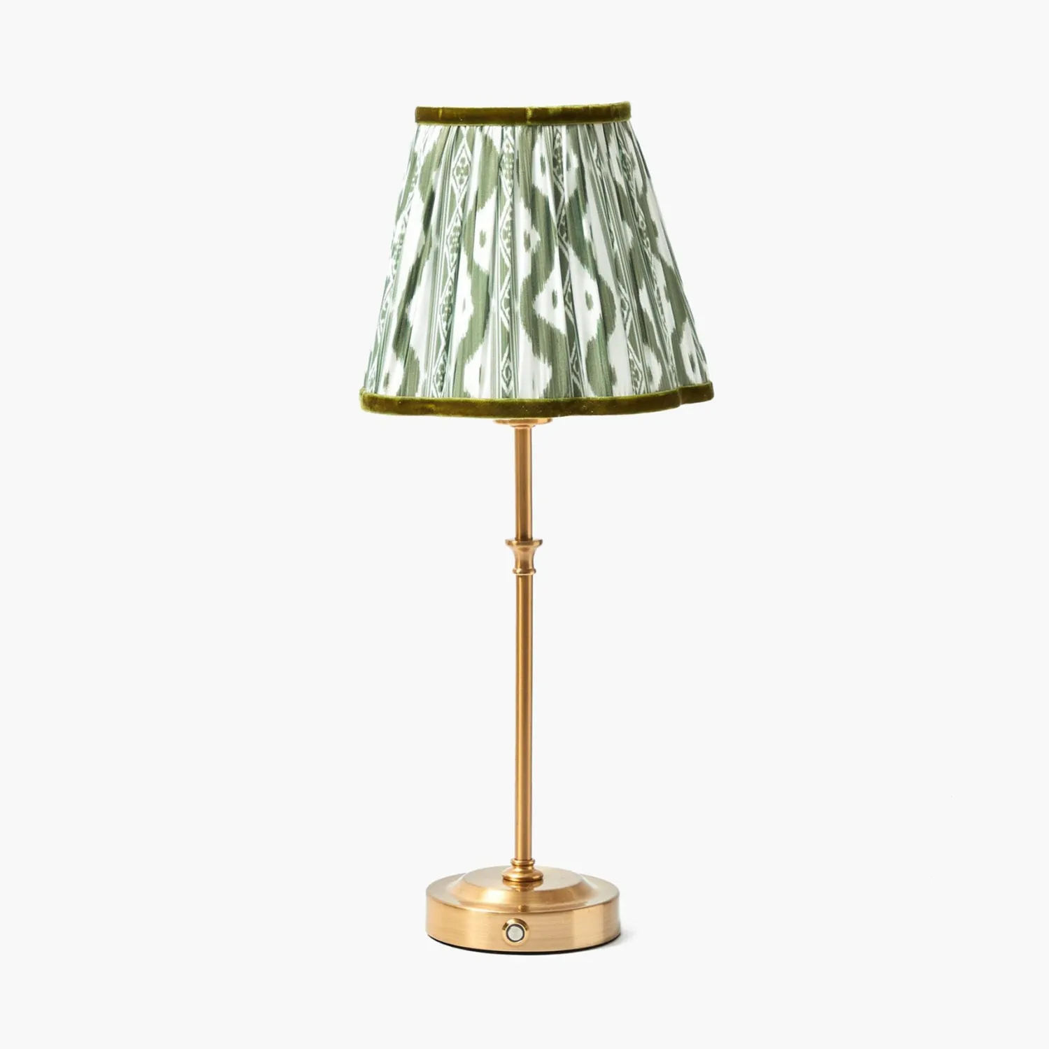 Mrs. Alice Edie Tall Rechargeable Lamp with Olive Green Ikat Shade (18cm)< Rechargeable Table Lamps