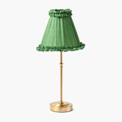 Mrs. Alice Edie Tall Rechargeable Lamp with Green Frilled Silk Shade (18cm)< Rechargeable Table Lamps