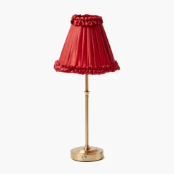 Mrs. Alice Edie Tall Rechargeable Lamp with Red Frilled Shade (18cm)< Rechargeable Table Lamps