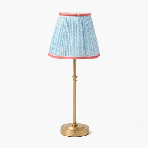 Mrs. Alice Edie Tall Rechargeable Lamp with Soft Blue & Coral Lotus Shade (18cm)< Rechargeable Table Lamps