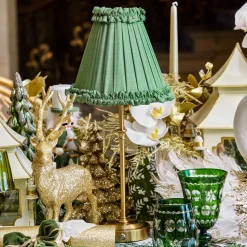Mrs. Alice Edie Tall Rechargeable Lamp with Green Frilled Silk Shade (18cm)< Rechargeable Table Lamps