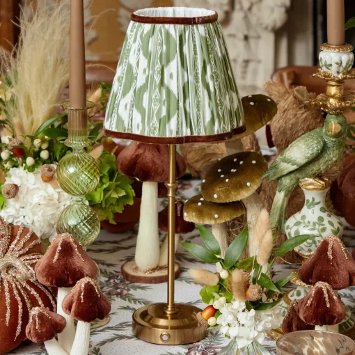 Mrs. Alice Edie Tall Rechargeable Lamp with Olive & Chocolate Ikat Shade (18cm)< Rechargeable Table Lamps