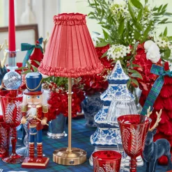 Mrs. Alice Edie Tall Rechargeable Lamp with Red Frilled Shade (18cm)< Rechargeable Table Lamps