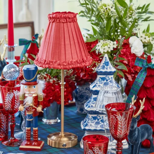 Mrs. Alice Edie Tall Rechargeable Lamp with Red Frilled Shade (18cm)< Rechargeable Table Lamps