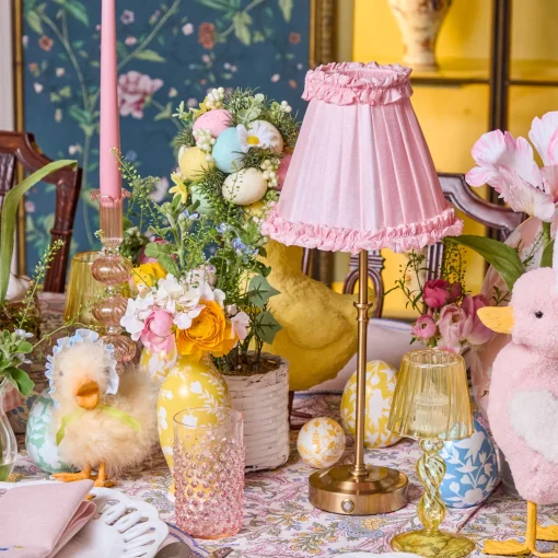 Mrs. Alice Edie Tall Rechargeable Lamp with Pale Pink Frilled Silk Shade (18cm)< Rechargeable Table Lamps