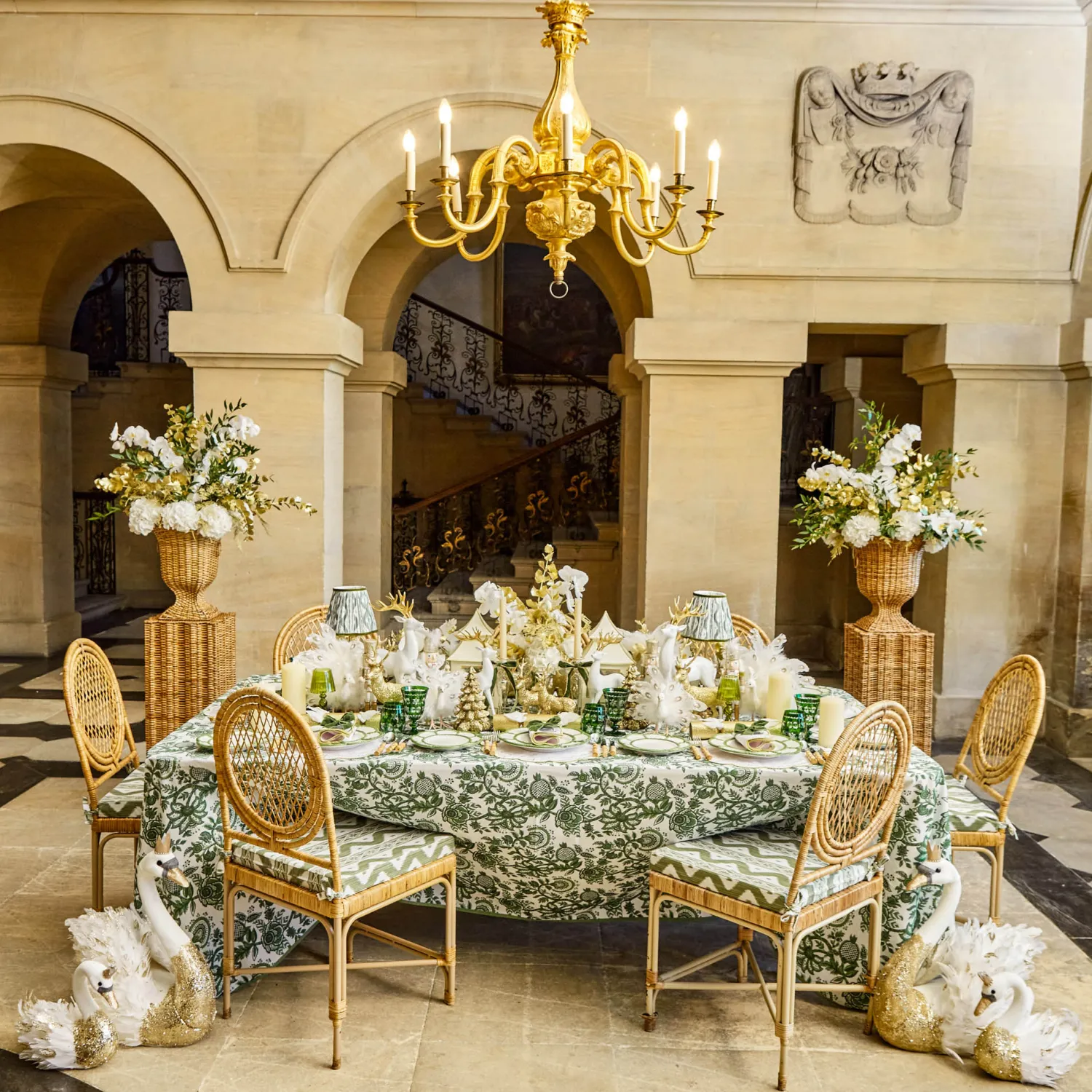 Mrs. Alice Edie Tall Rechargeable Lamp with Olive Green Ikat Shade (18cm)< Rechargeable Table Lamps