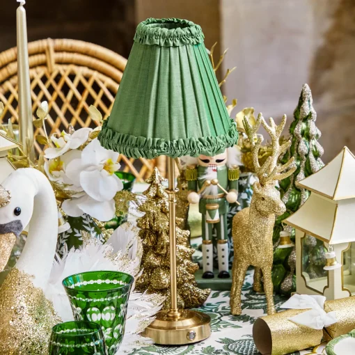 Mrs. Alice Edie Tall Rechargeable Lamp with Green Frilled Silk Shade (18cm)< Rechargeable Table Lamps
