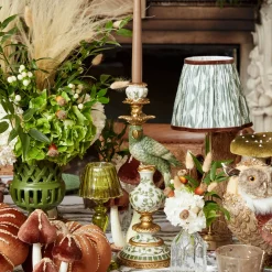 Mrs. Alice Edie Tall Rechargeable Lamp with Olive & Chocolate Ikat Shade (18cm)< Rechargeable Table Lamps