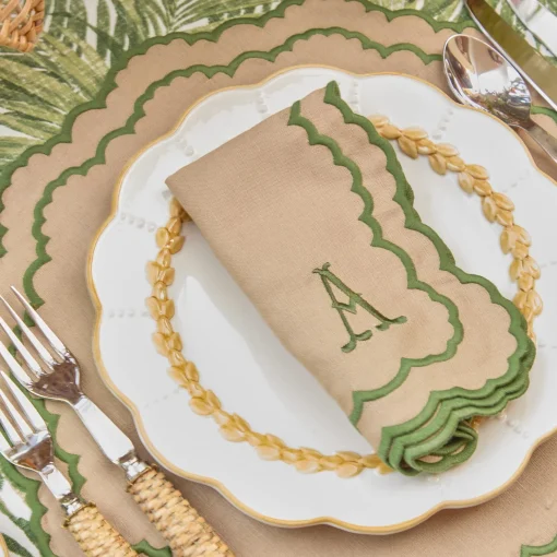 Mrs. Alice Edith Sand & Green Napkins (Set of 4)< Summer Table Linen | Napkins