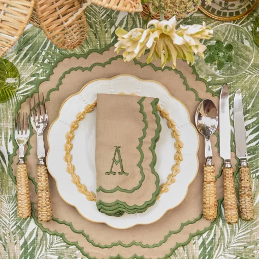 Mrs. Alice Edith Sand & Green Placemats & Napkins (Set of 4)< Summer Table Linen | Table Linen Sets