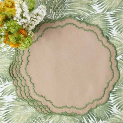 Mrs. Alice Edith Sand & Green Placemats & Napkins (Set of 4)< Summer Table Linen | Table Linen Sets