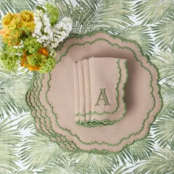 Mrs. Alice Edith Sand & Green Placemats & Napkins (Set of 4)< Summer Table Linen | Table Linen Sets