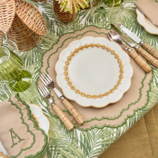 Mrs. Alice Edith Sand & Green Placemats & Napkins (Set of 4)< Summer Table Linen | Table Linen Sets