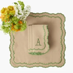 Mrs. Alice Edith Sand & Green Placemats & Napkins (Set of 4)< Summer Table Linen | Table Linen Sets