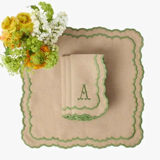 Mrs. Alice Edith Sand & Green Placemats & Napkins (Set of 4)< Summer Table Linen | Table Linen Sets