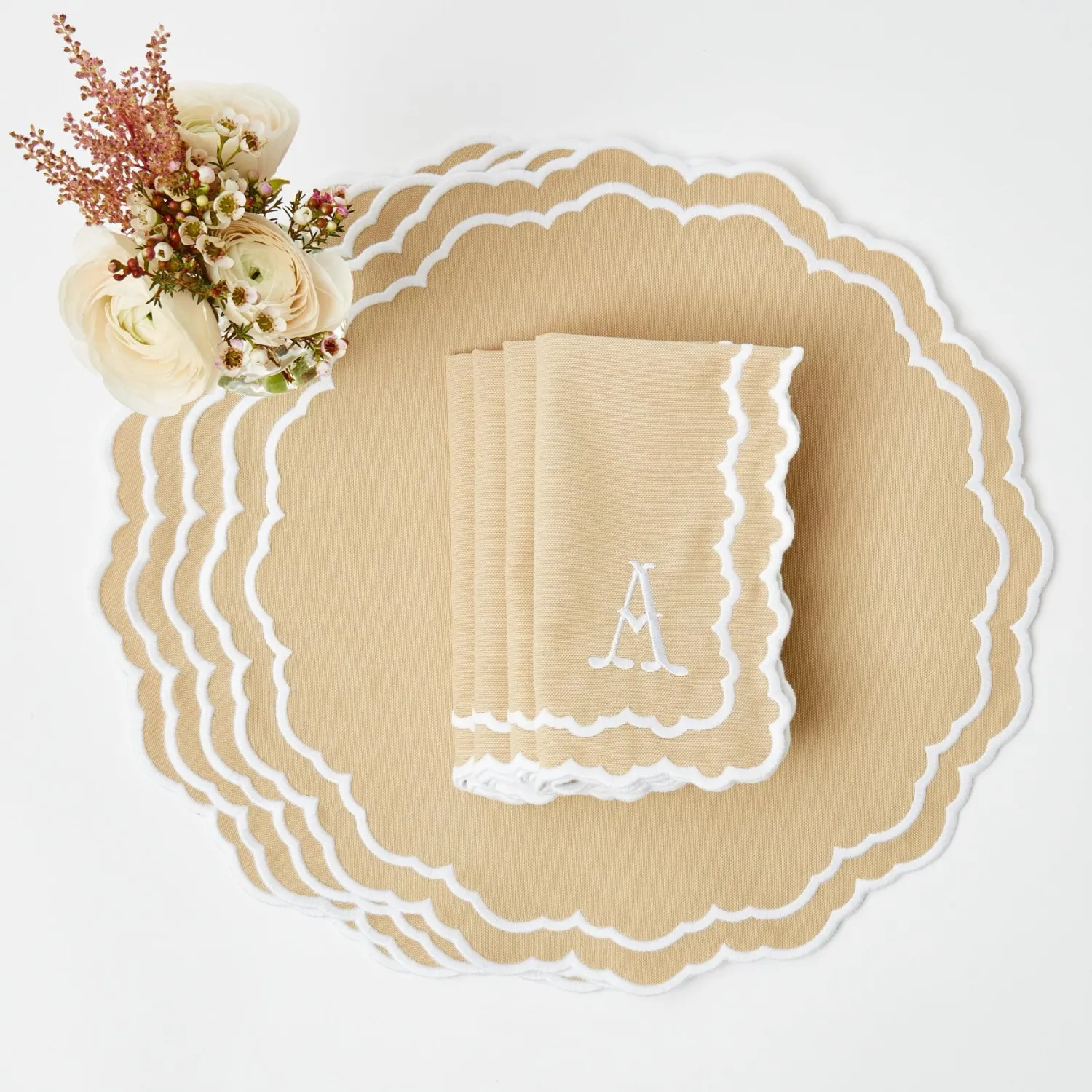 Mrs. Alice Edith Sand Placemats & Napkins (Set of 4)< Table Linen Sets | Mrs. Alice Monogram
