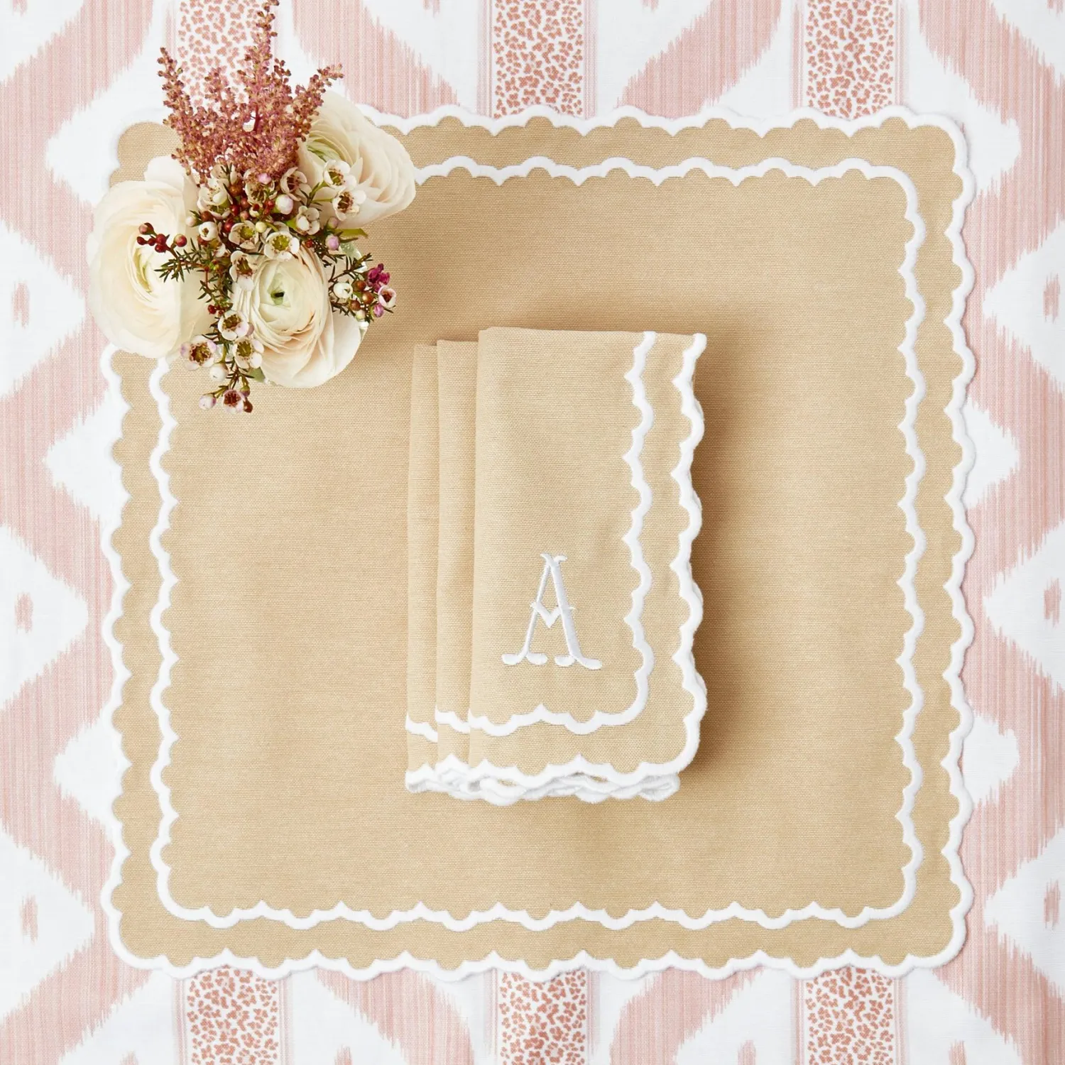 Mrs. Alice Edith Sand Placemats & Napkins (Set of 4)< Table Linen Sets | Mrs. Alice Monogram