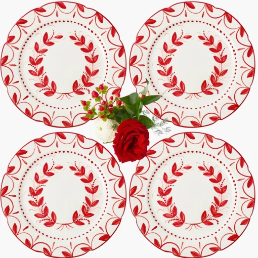 Mrs. Alice Elizabeth Red Garland Dinner Plates (Set of 4)< Dinner Plates | Crockery Sets