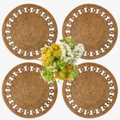 Mrs. Alice Elodie Round Rattan Placemats (Set of 4)< Summer Table Linen | Placemats