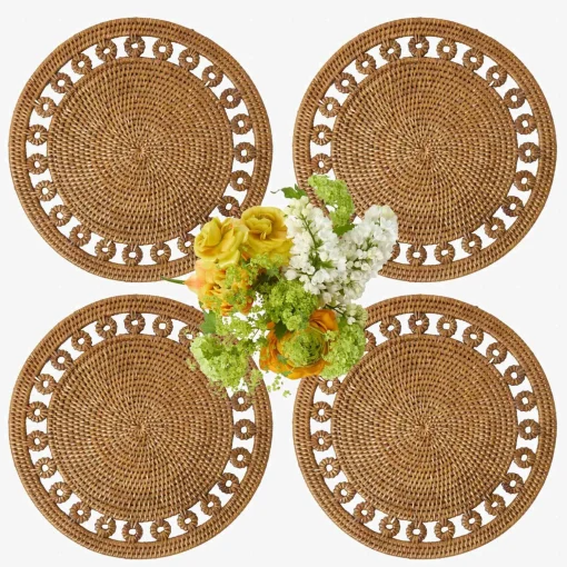 Mrs. Alice Elodie Round Rattan Placemats (Set of 4)< Summer Table Linen | Placemats