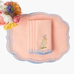Mrs. Alice Eloise Coral & Blue Placemats & Parrot Napkins (Set of 4)< Summer Table Linen