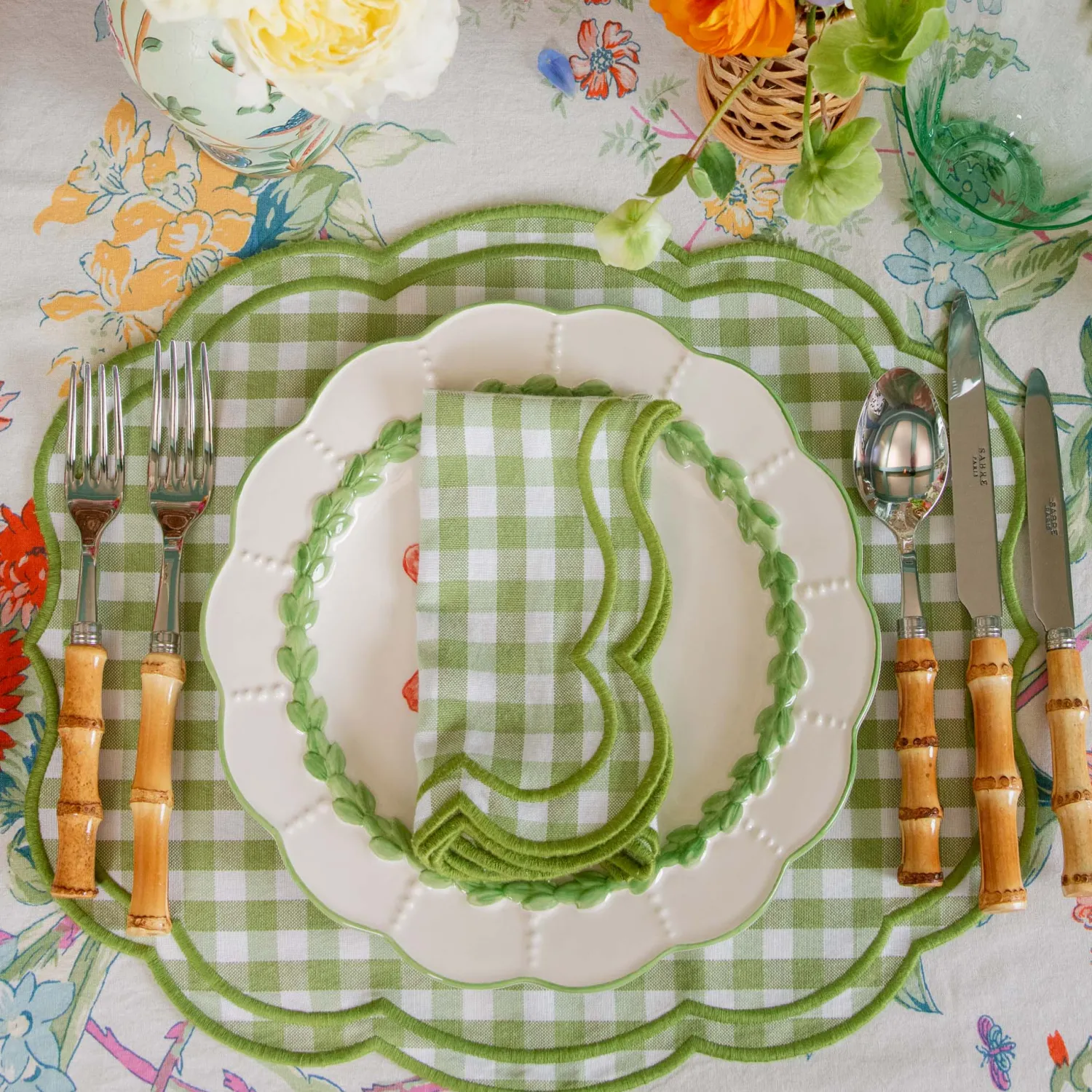 Mrs. Alice Eloise Green Gingham Placemats & Napkins (Set of 4)< Summer Table Linen | Table Linen Sets