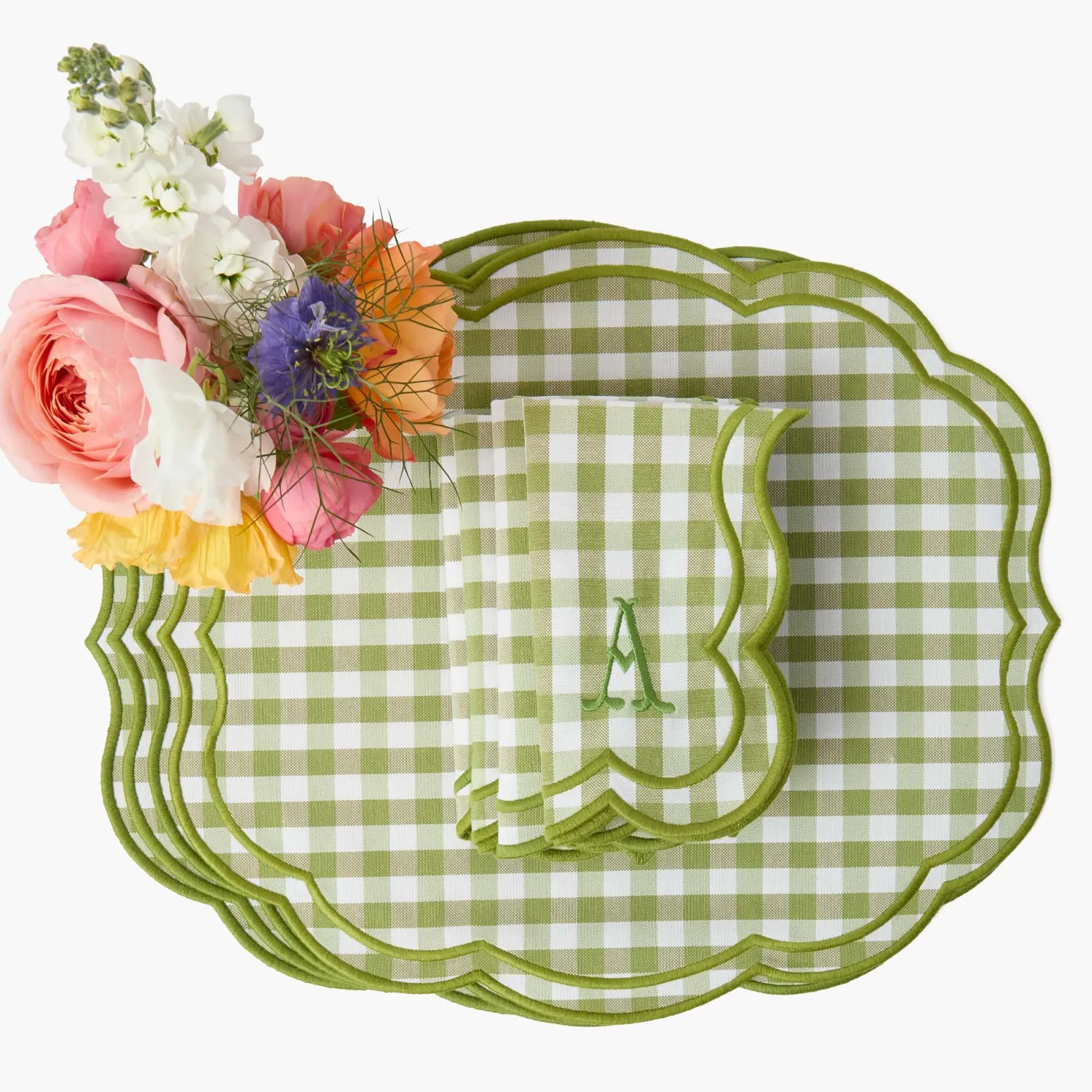 Mrs. Alice Eloise Green Gingham Placemats & Napkins (Set of 4)< Summer Table Linen | Table Linen Sets