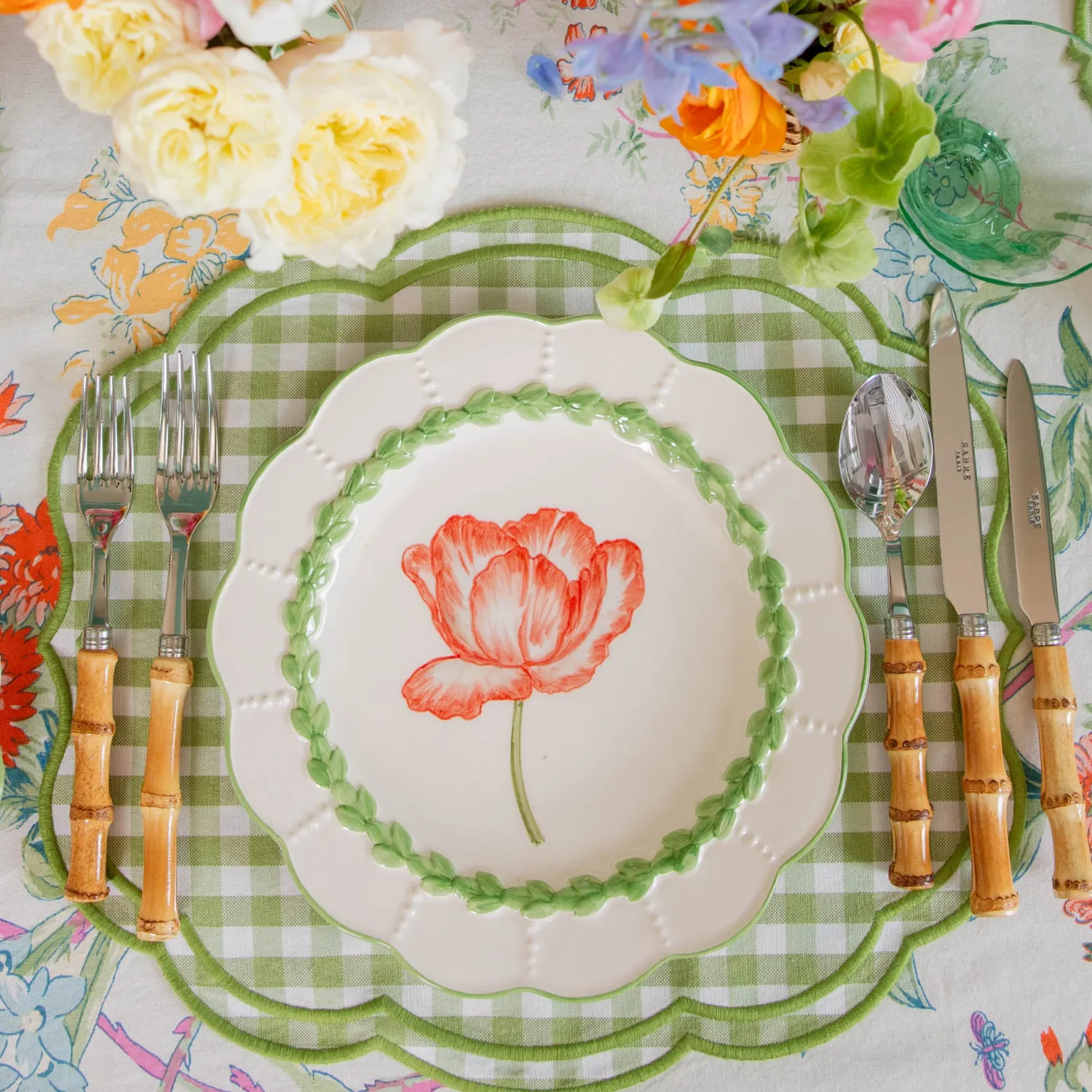 Mrs. Alice Eloise Green Gingham Placemats & Napkins (Set of 4)< Summer Table Linen | Table Linen Sets