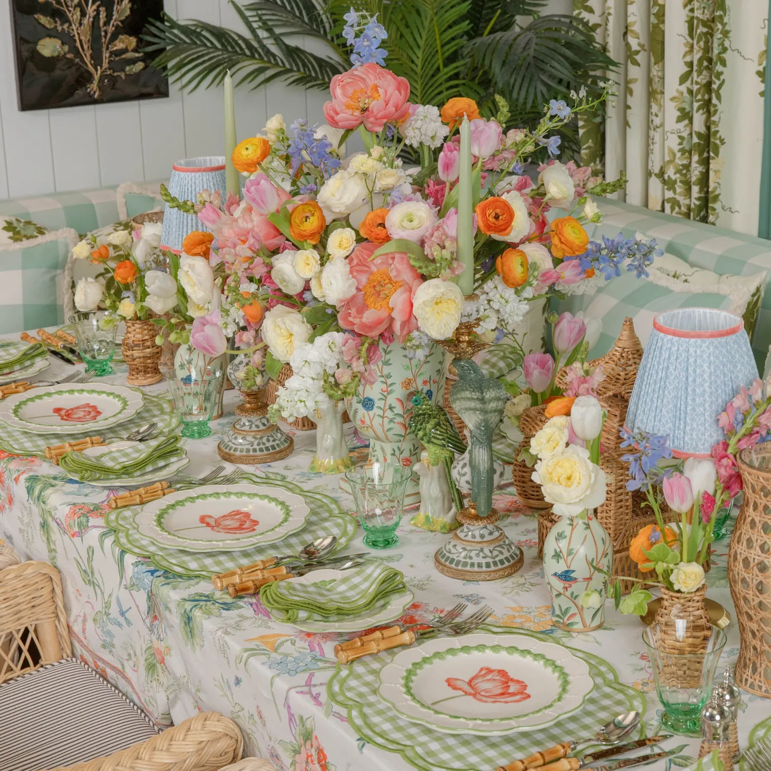 Mrs. Alice Eloise Green Gingham Placemats & Napkins (Set of 4)< Summer Table Linen | Table Linen Sets