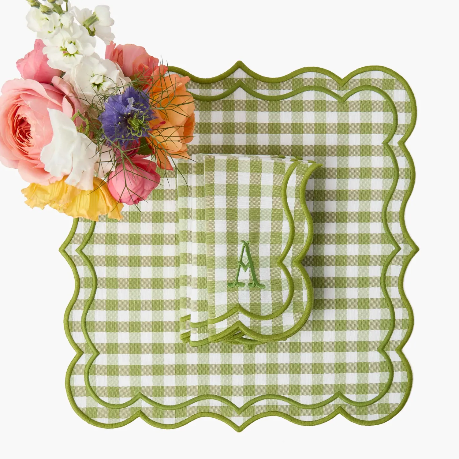 Mrs. Alice Eloise Green Gingham Placemats & Napkins (Set of 4)< Summer Table Linen | Table Linen Sets