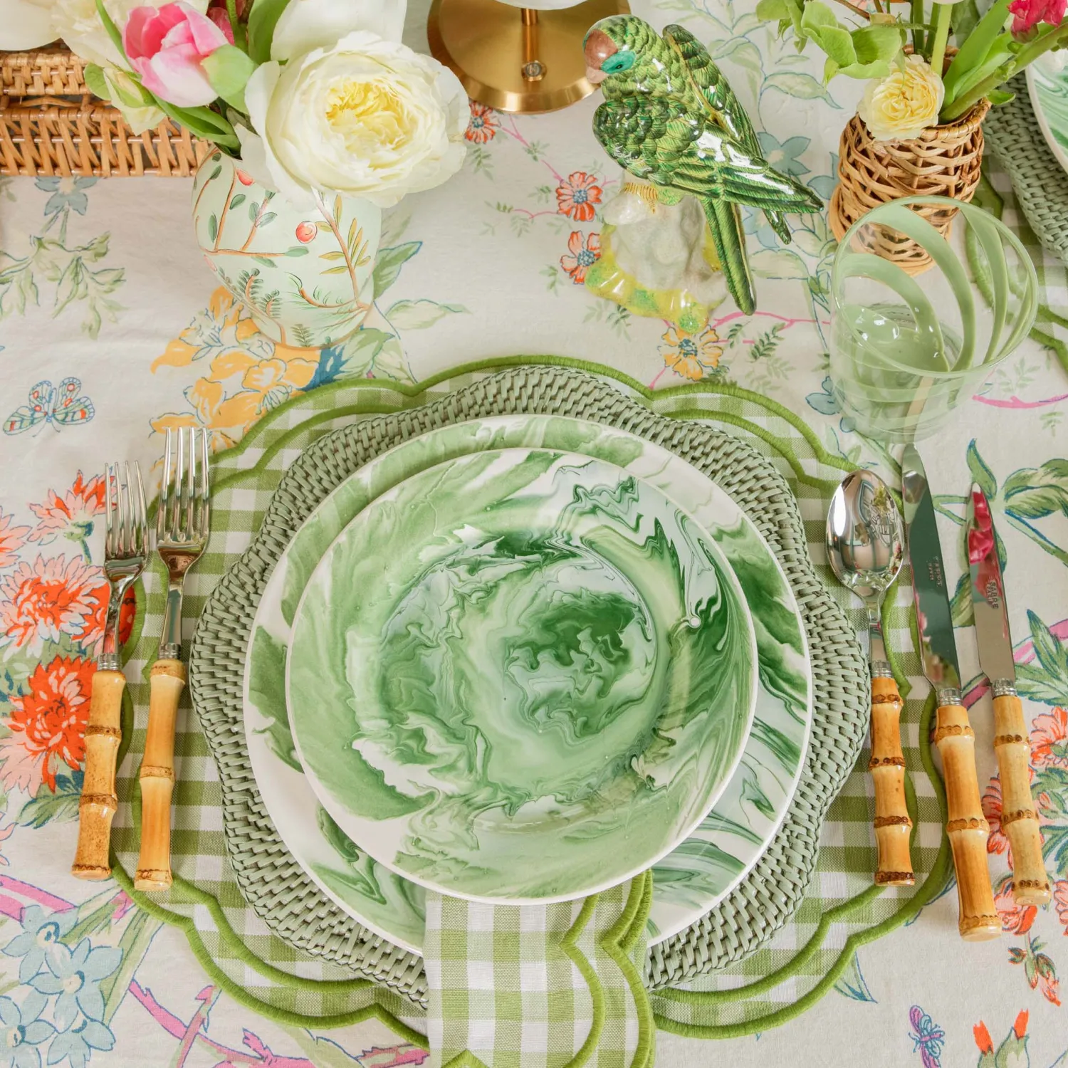 Mrs. Alice Eloise Green Gingham Placemats & Napkins (Set of 4)< Summer Table Linen | Table Linen Sets