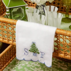 Mrs. Alice Embroidered Christmas Tree Linen Hand Towel< Mrs. Alice Monogram | Monogrammable Gifts