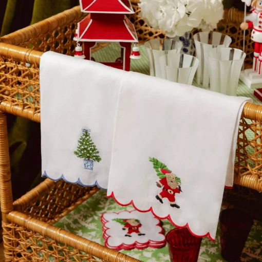 Mrs. Alice Embroidered Christmas Tree Linen Hand Towel< Mrs. Alice Monogram | Monogrammable Gifts