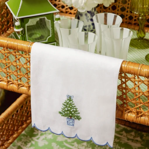 Mrs. Alice Embroidered Christmas Tree Linen Hand Towel< Mrs. Alice Monogram | Monogrammable Gifts