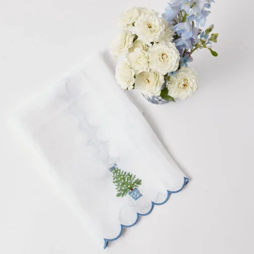 Mrs. Alice Embroidered Christmas Tree Linen Hand Towel< Mrs. Alice Monogram | Monogrammable Gifts