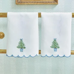 Mrs. Alice Embroidered Christmas Tree Linen Hand Towel< Mrs. Alice Monogram | Monogrammable Gifts
